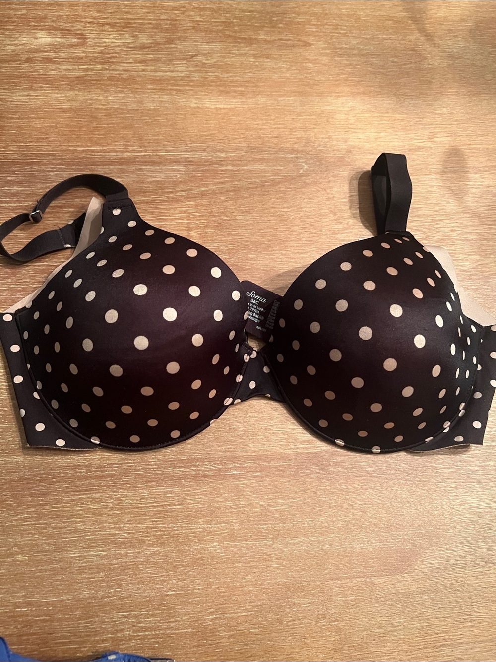 Soma Black Bra with Cream Polka Dots
